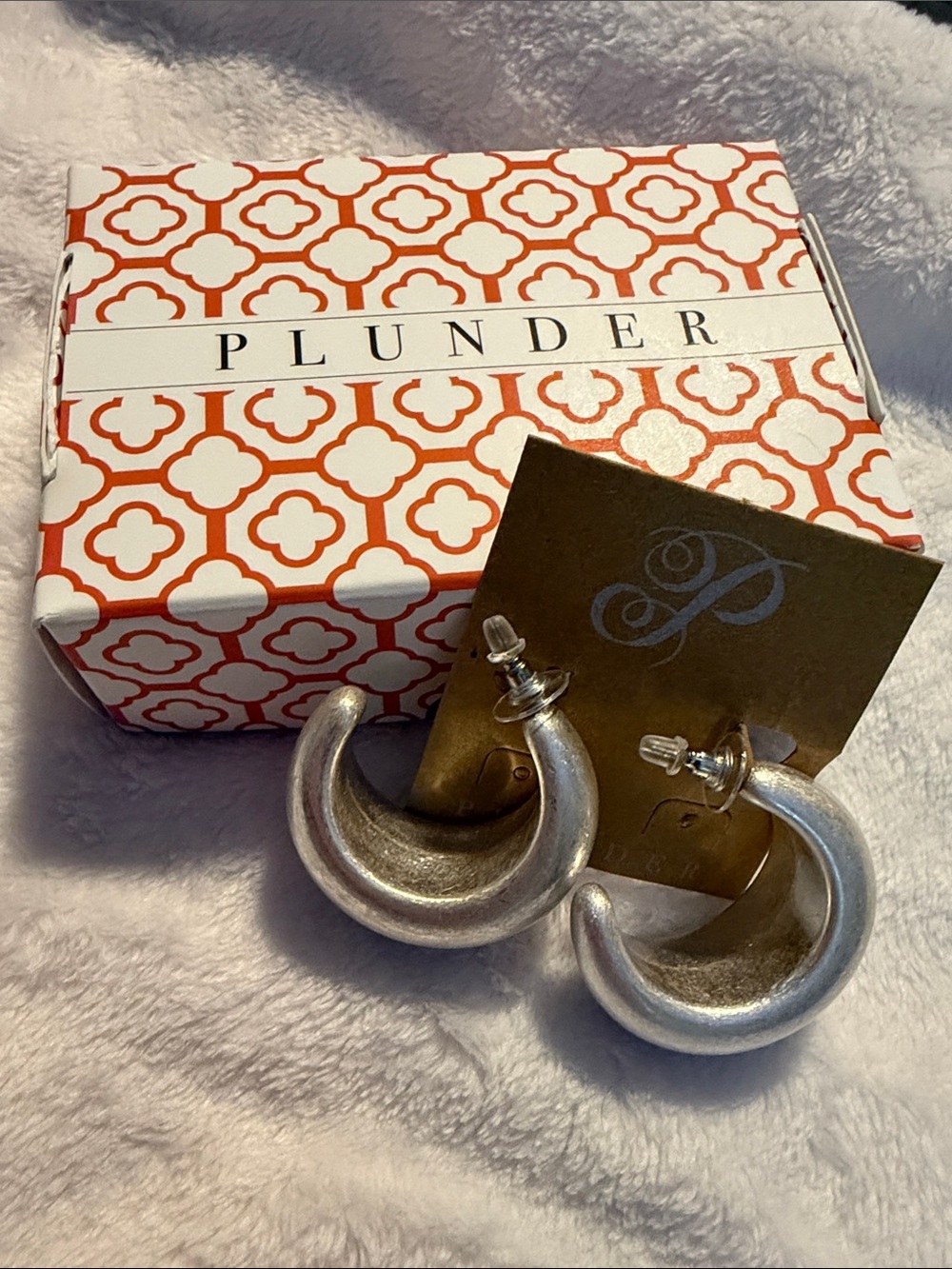 Plunder Matte Silver Crescent Hoop Earrings
